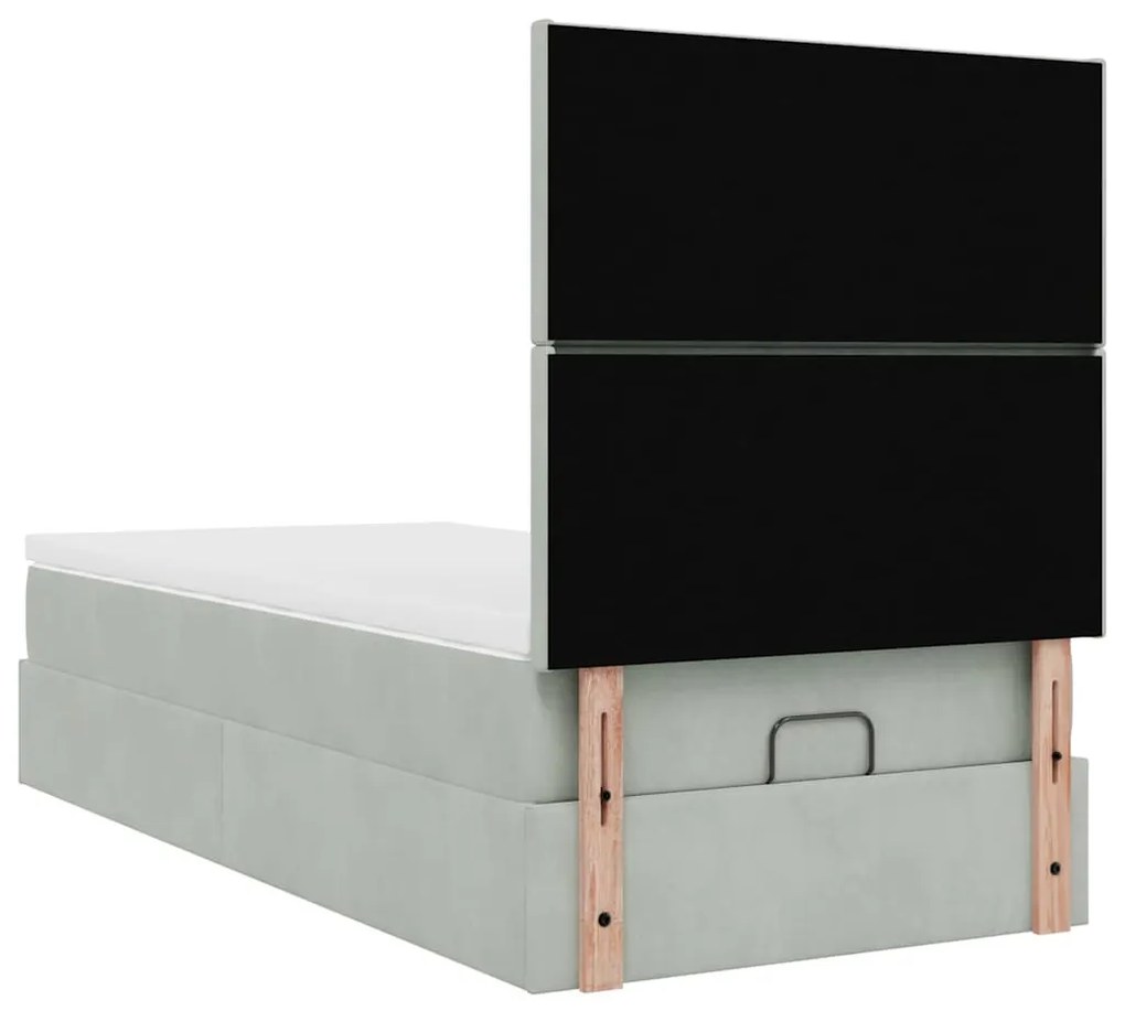 Ottomán ágykeret matracokkal világosszürke 80x200cm bársony