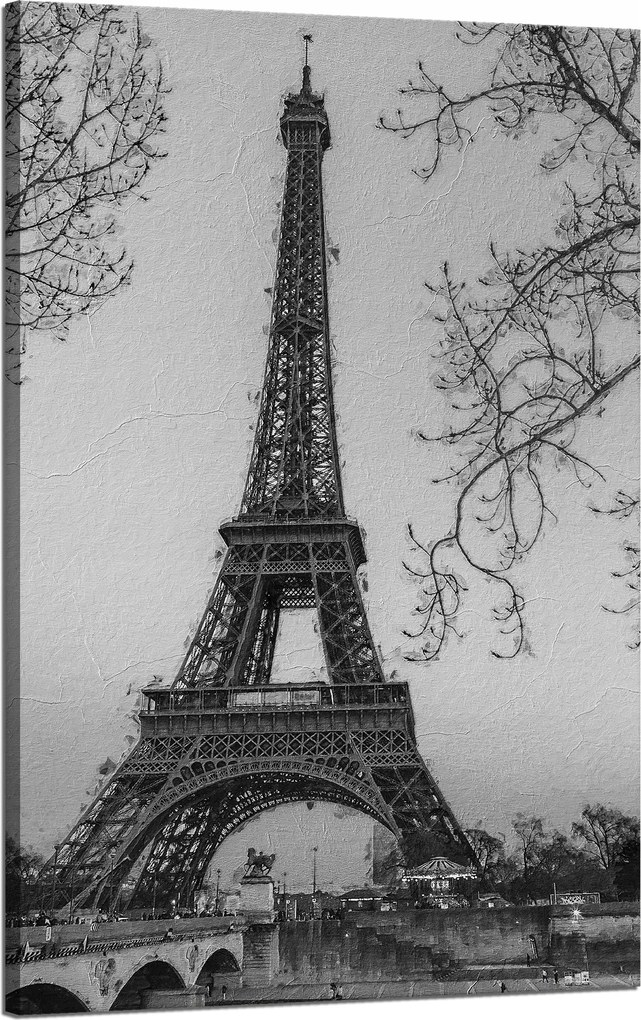Vászonkép Fekete-fehér Eiffel-torony Franciaország Retro 50x80 cm
