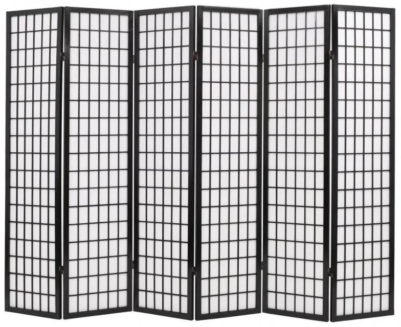 6 paneles, fekete, japán stílusú paraván 240 x 170 cm