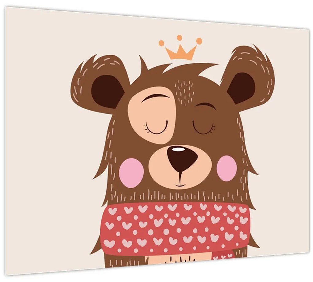 Üveg kép - Teddy maci piros sállal (70x50 cm)