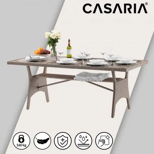 Casaria® Rattan asztal Takeo 190x90x75cm - krém