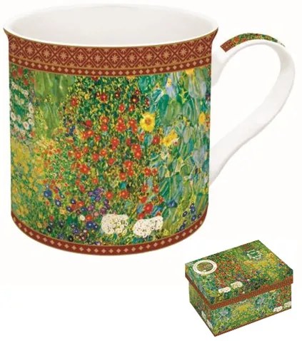 Klimt porcelán bögre díszdobozban Kert napraforgókkal