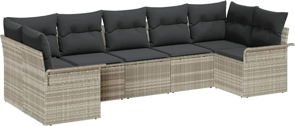 vidaXL Kerti Kanapé Szett párnával 7 pcs Világosszürke Poli rattan
