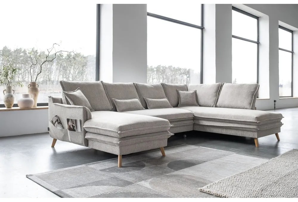 Bézs kinyitható sarokkanapé (jobb oldali-U alakú) Charming Charlie – Miuform