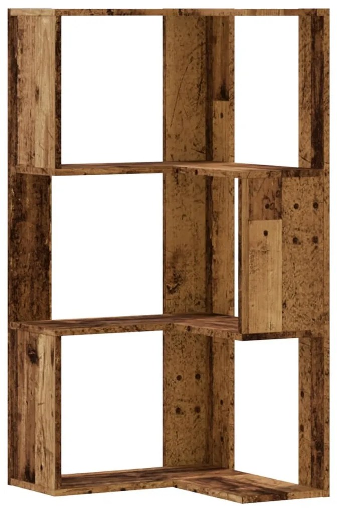 3 szintes antik fa szerelt fa sarok könyvespolc 50 x 50 x 102cm