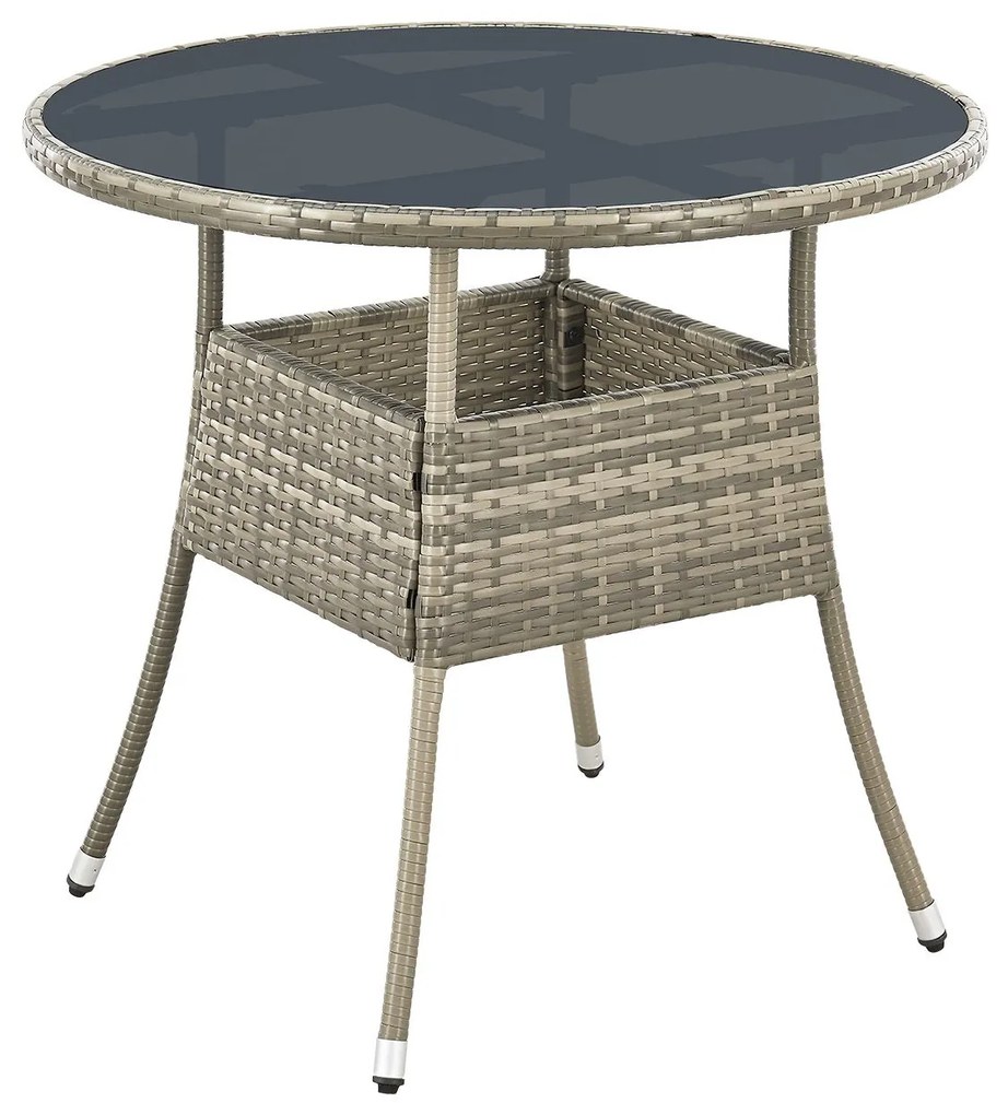 Juskys Rattan kerekasztal Yoro Ø80 cm - szürke