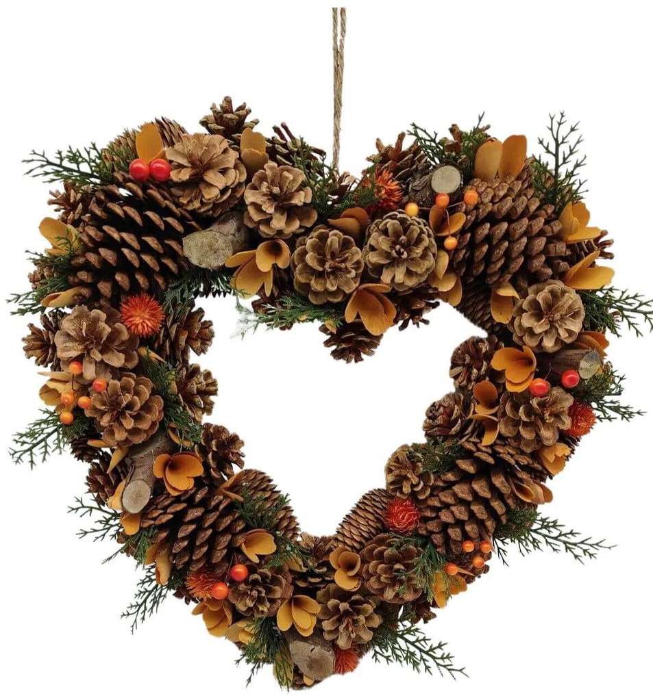 Színes őszi szív alakú kopogtató ajtódísz 43cm