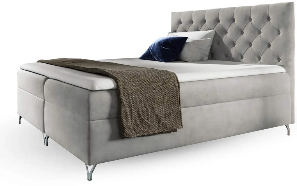 Wilsondo GULIETTE ágyneműtartós kárpitozott boxspring ágy matracokkal 140x200 - szürke