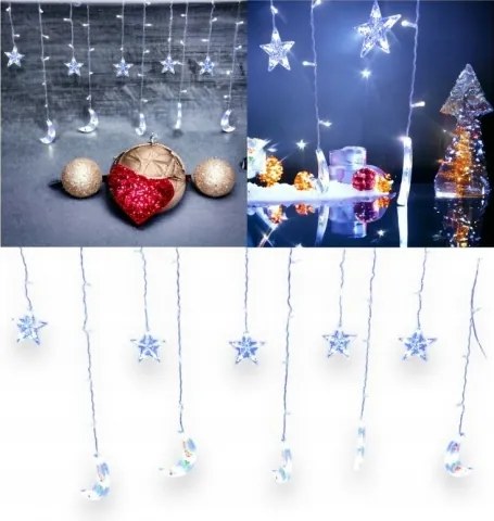 Fényfüggöny Led fényfüzér 95LED holdak csillagok többszínű