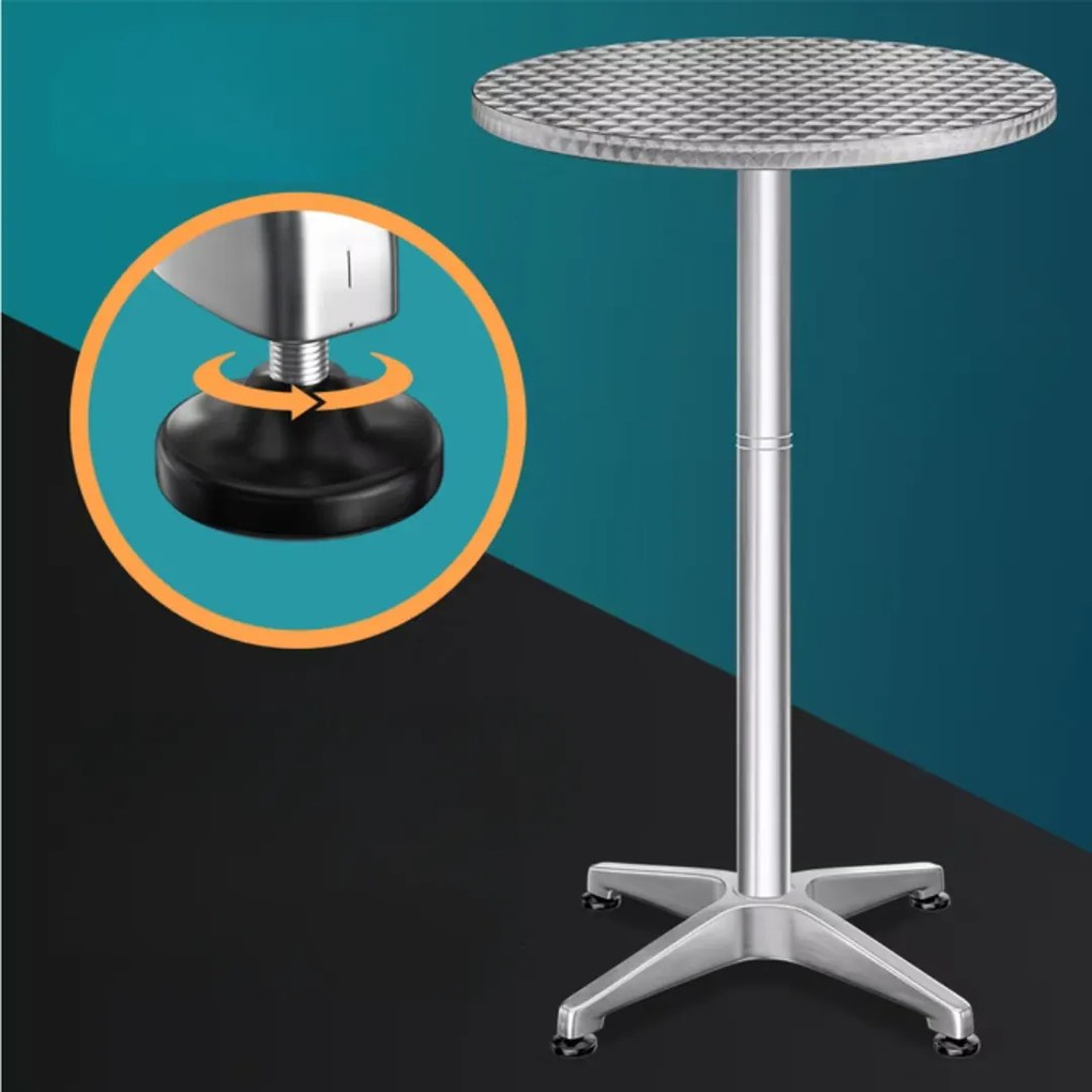 NERO állítható magasságú, alumínium bárasztal, Ø60cm, ezüst Casaria
