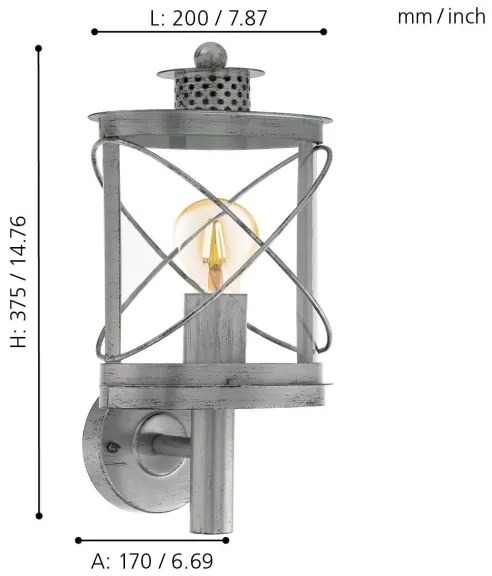 Eglo 94865 - Kültéri lámpatest HILBURN 1xE27/60W/230V IP44