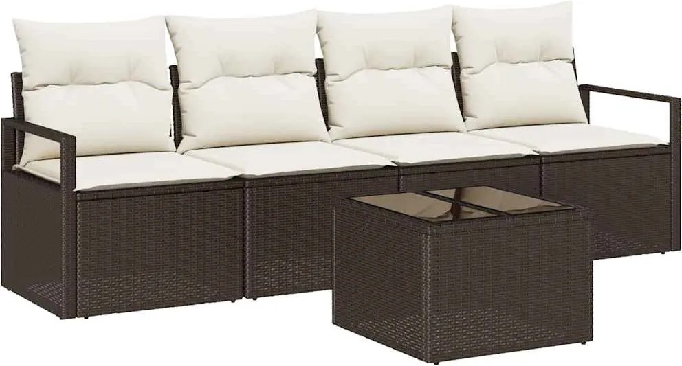 vidaXL Kanapé Szett párnával tárolóval 5 pcs Barna és Krém polirattan