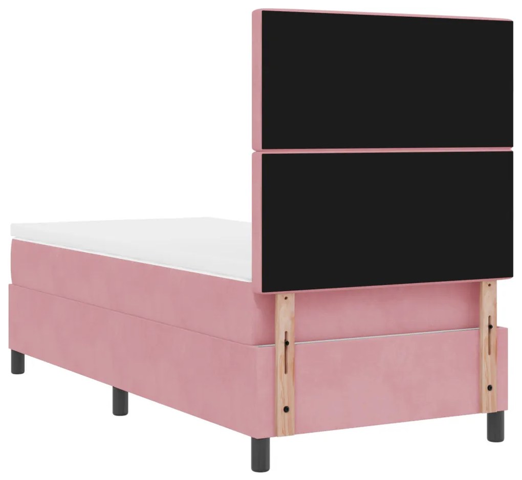 Boxspring Ágy Matraccal Rózsaszín Egyszemélyes Bársonyos