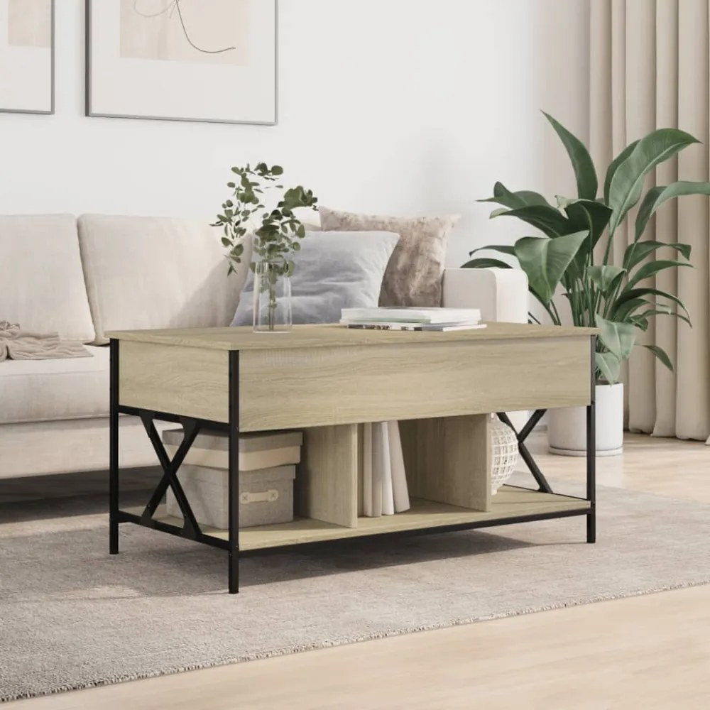 sonoma tölgy szerelt fa és fém dohányzóasztal 100 x 55 x 50 cm