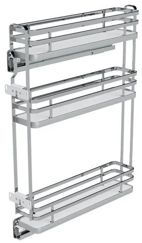 Konyhai fémrács, 200mm, bal oldalra szerelhető, króm, teljes kihúzás, csillapított záródás, rejtett fióksín, 3 kosár SIGE, Green Line 002