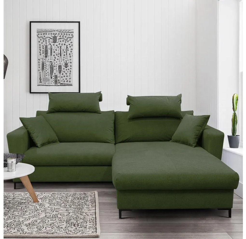 HORTA L-alakú, jobboldali kinyitható sarokkanapé tárolóval, zöld