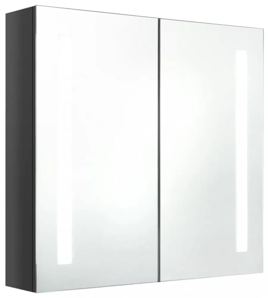 betonszürke LED-es tükrös fürdőszobaszekrény 62 x 14 x 60 cm