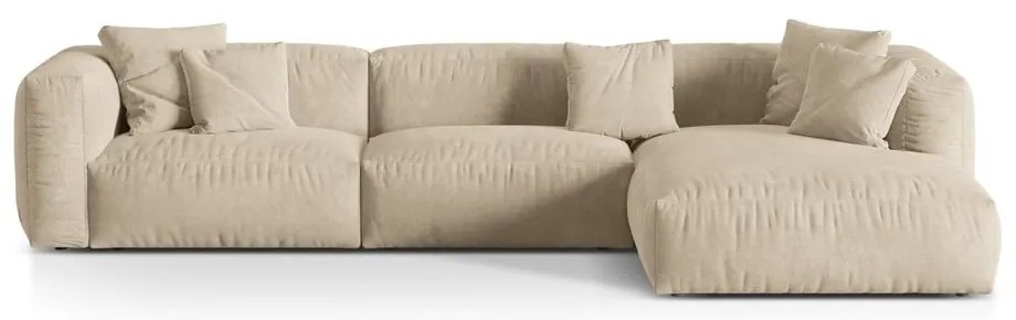 Bézs bársony moduláris sarokkanapé (jobb oldali-heverő résszel) Martina – Micadoni