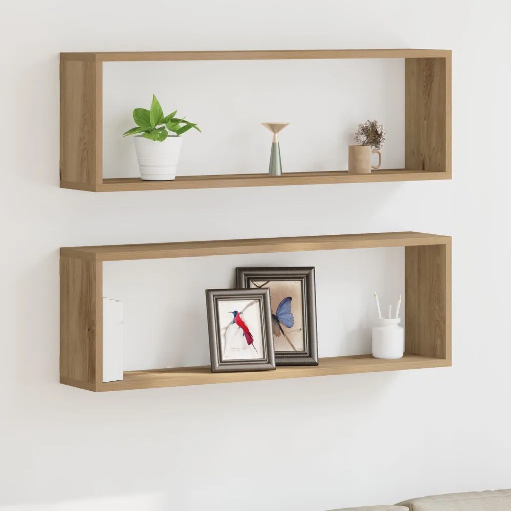 Falipolc 2 db Kézműves tölgy 80x15x26 cm Műanyag