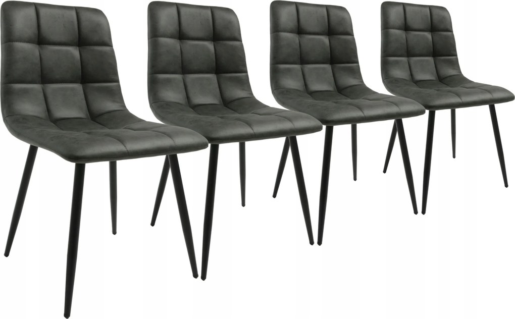 4 Szék Szürke Kárpitozott Modern Loft Szék Nappali Lábak Fekete Den