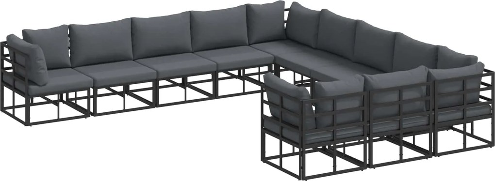 vidaXL Kerti Kanapé Szett párnával 11 pcs Fekete Alumínium