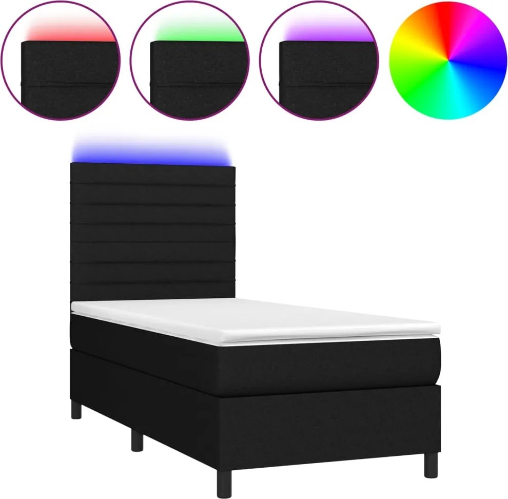 vidaXL fekete szövet rugós és LED-es ágy matraccal 80 x 200 cm