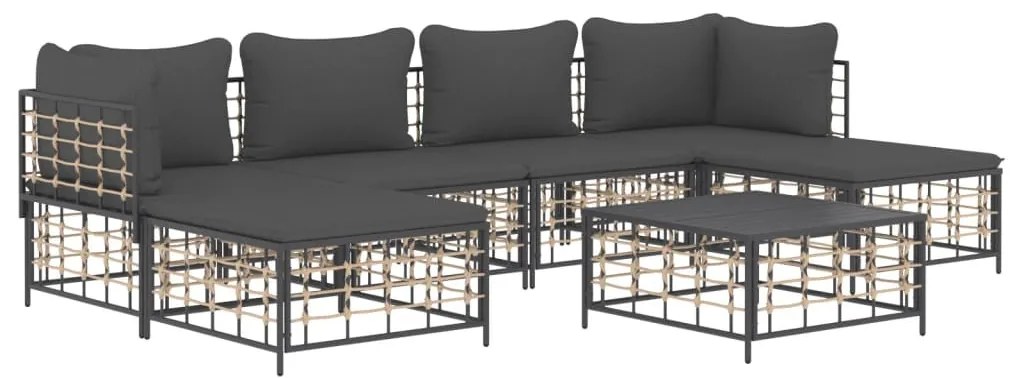 7 részes antracitszürke polyrattan kerti ülőgarnitúra párnákkal