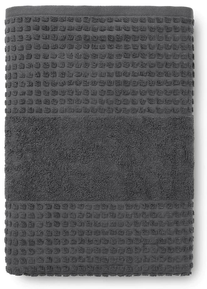 Sötétszürke frottír bio pamut fürdőlepedő 70x140 cm Check – JUNA