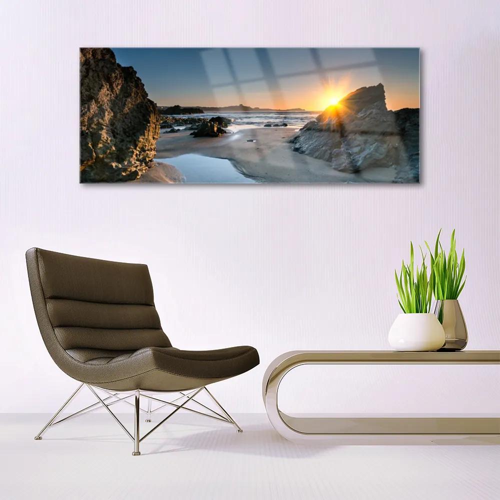 Akrilkép Rock Beach Sun Landscape 125x50 cm