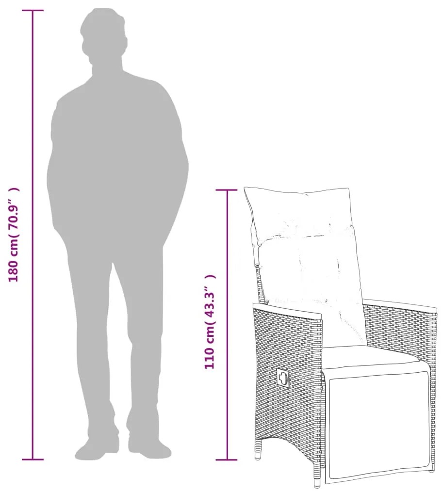7 részes fekete polyrattan kerti bisztrógarnitúra párnákkal