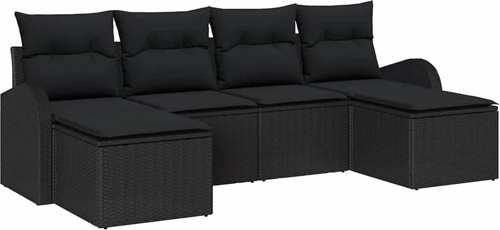 vidaXL Kerti Kanapé Szett párnával 6 pcs Fekete Poly Rattan