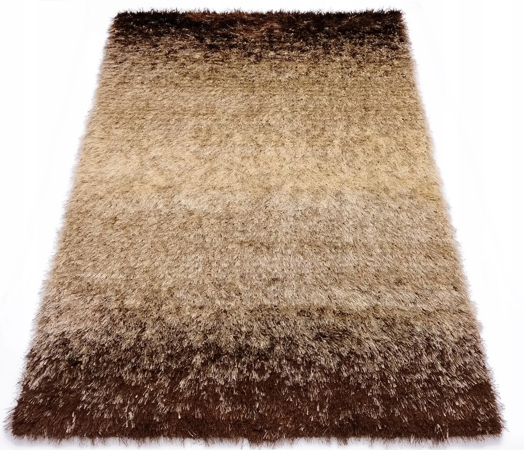 Szőnyeg 180x250 Hálószoba Nappaliba Shaggy Barna Bézs Hosszú Bozontos Haj
