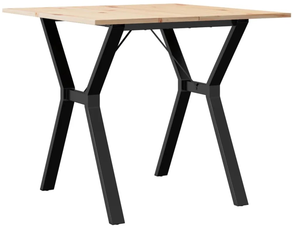Tömör fenyőfa és acél étkezőasztal Y-vázzal 80x80x75 cm