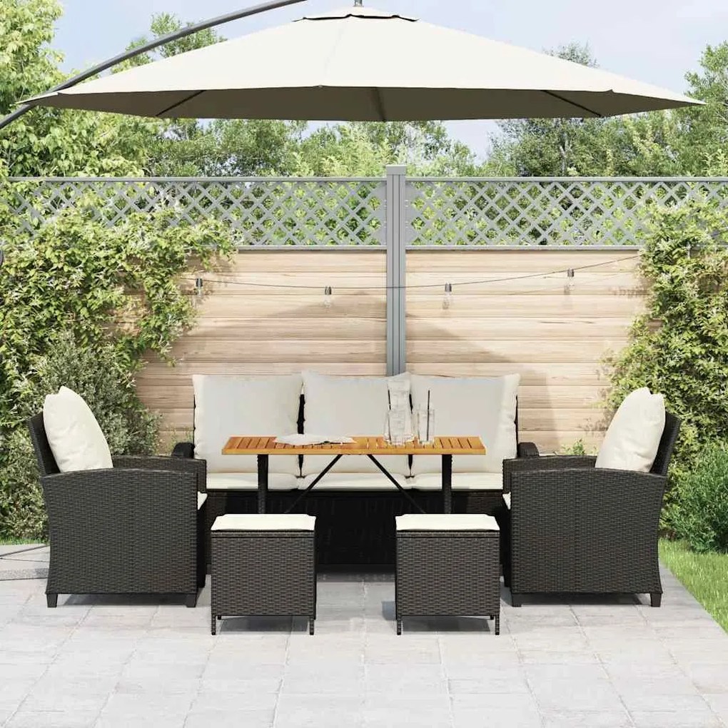 6 részes fekete polyrattan kerti ülőgarnitúra párnákkal