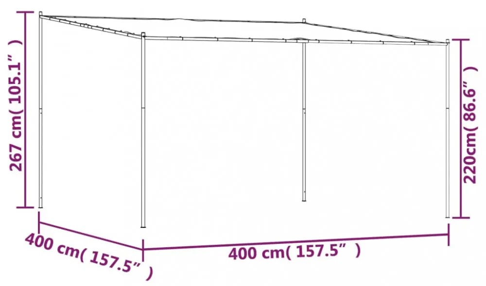antracitszürke szövet és acél pavilon 4 x 4 m 180 g/m²