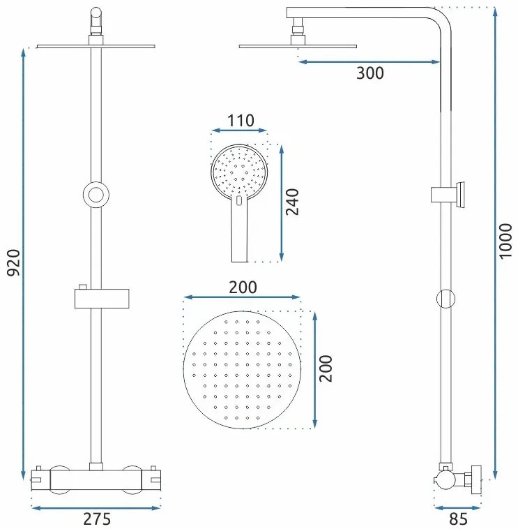Rea Bliss, termosztatikus zuhanygarnitúra fejzuhannyal, fekete, REA-P8804