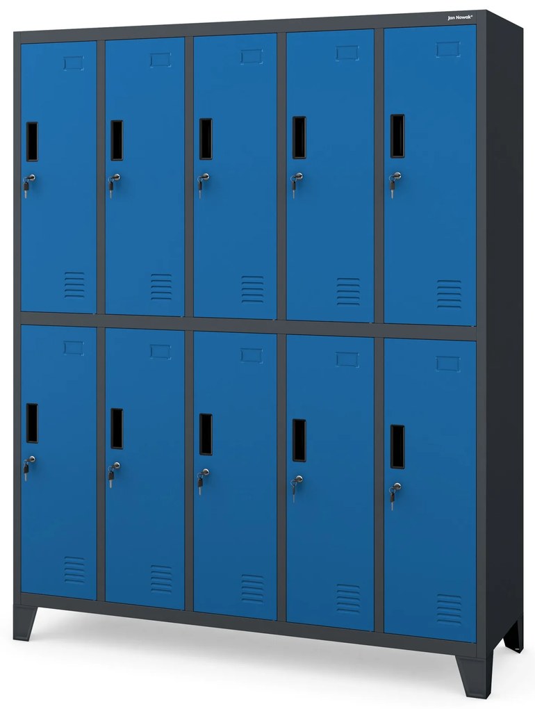 Fém öltözőszekrény 10 ajtóval BARTEK 1360 x 1720 x 450 mm, antracit-kék