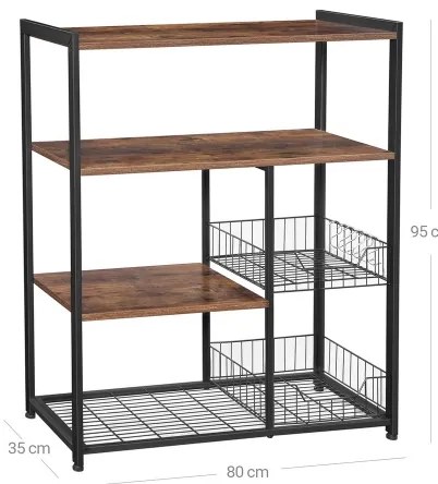 Konyhai polcos állvány MARGE barna/fekete