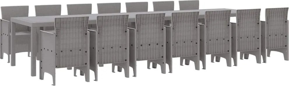 vidaXL Kerti étkező szett párnákkal párnával 15 pcs Világosszürke PP
