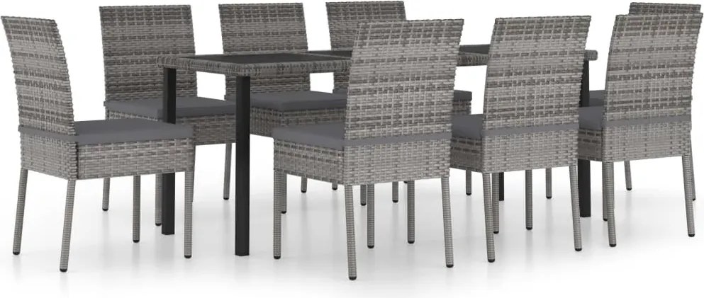 vidaXL 9 részes szürke polyrattan kerti étkezőgarnitúra