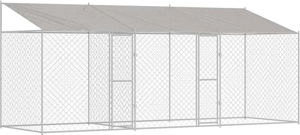 vidaXL Kutya ketrec tetővel Ezüst 600 x 200 x 256 cm Acél és PE