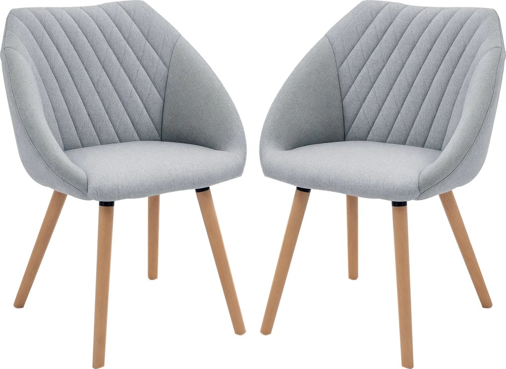 HOMCOM 2db-os Skandináv Stílusú Étkezőszék Szett - Zsugorodó Bükkfa Lábakkal - Ergonomikus Szürke Vászon Kárpit | Aosom