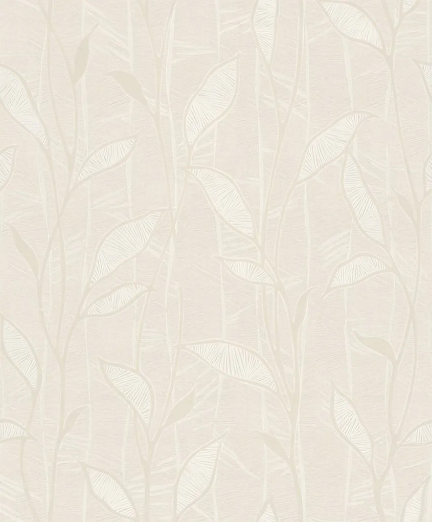 Bézs Tapéta Növényi Mintával Fehér Levelek A Tapéta Ágain