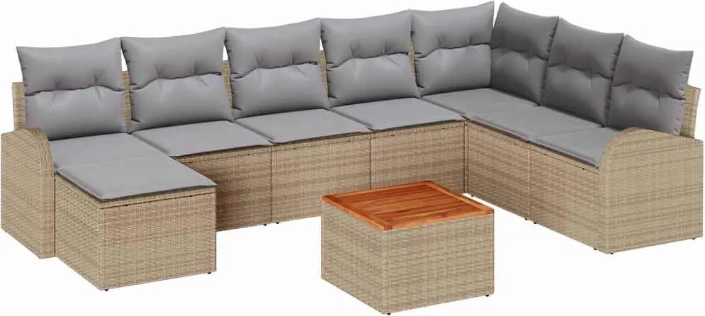 vidaXL Kerti Kanapé Szett 9 pcs Beige és Világosszürke polirattan