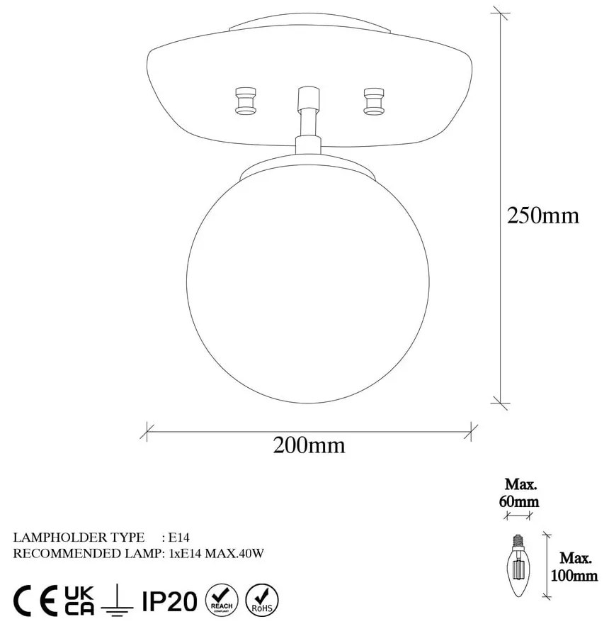 Aranyszínű mennyezeti lámpa üveg búrával 20x25 cm Well – Opviq lights