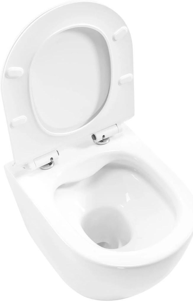 Rea Carter Rimless, falra akasztható wc csésze 490x370x325 mm + wc ülőke, fehér fényes, REA-C1400