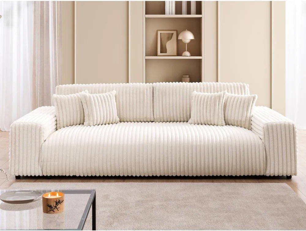 Krémszínű kordbársony kinyitható-tárolóhelyes kanapé 260 cm Justin – Ropez