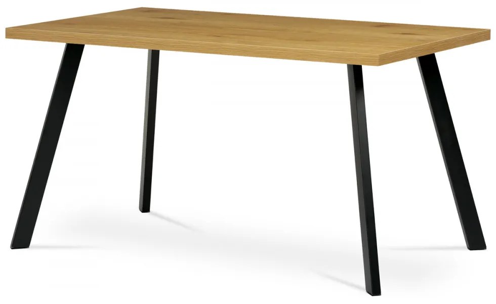 Modern Étkezőasztal Vadtölgy Színben Fekete Fém Lábbal. Méret: 140x85x75 cm. HT-740
