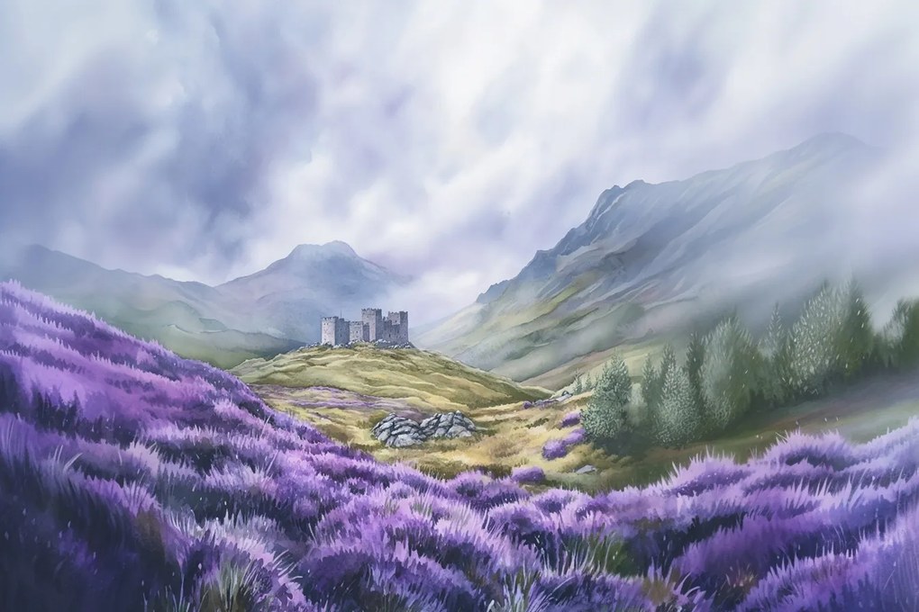 Vászonkép Canvas Tájkép Skócia Highland Hegyek Kastély Hanga 120x80