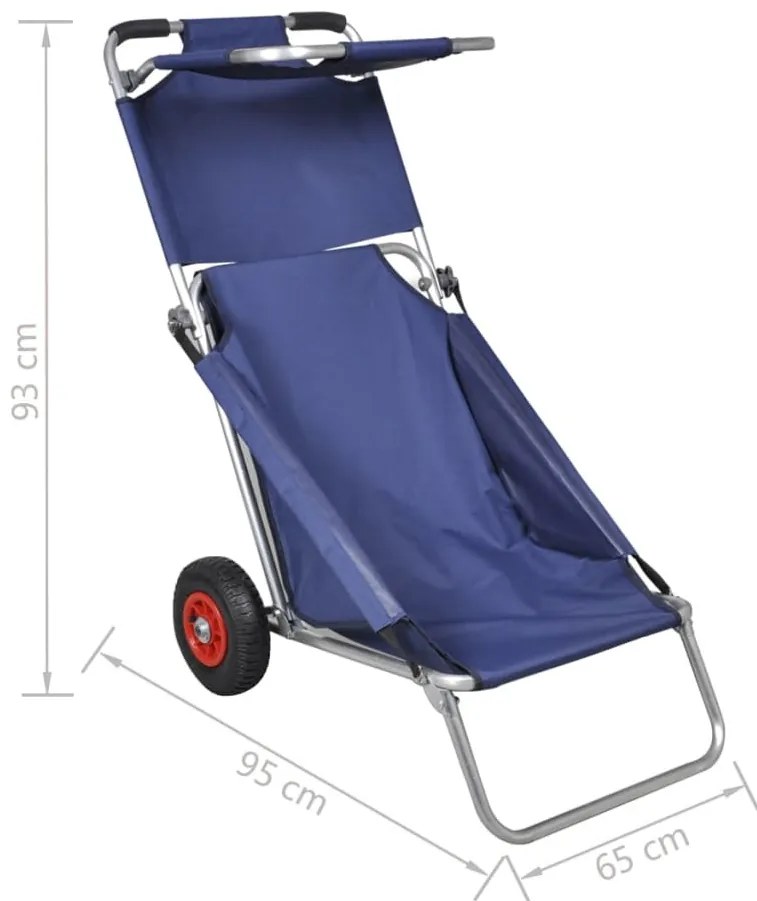 hordozható, összecsukható kék strandkocsi
